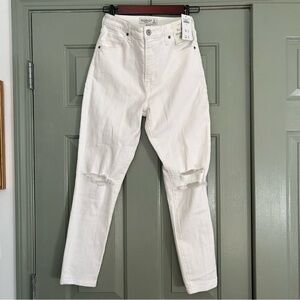 NEW Abercrombie super skinny ankle high rise curve love white distressed knee